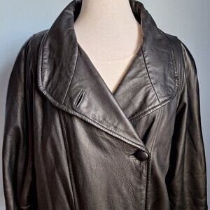 Donna Pelle Genuine Leather Double-Breasted Full Length Trench Coat BLACK sz L